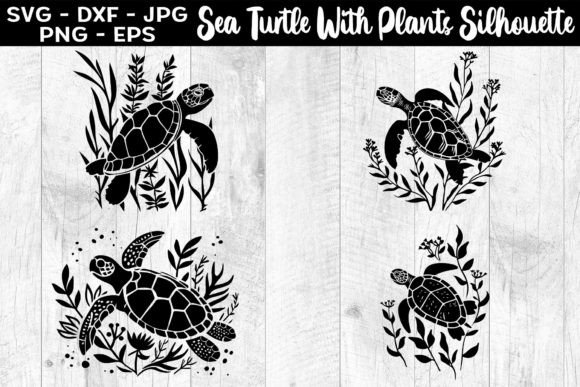 Download Sea Turtle with Plants Silhouettes SVG - Silhouette Collection