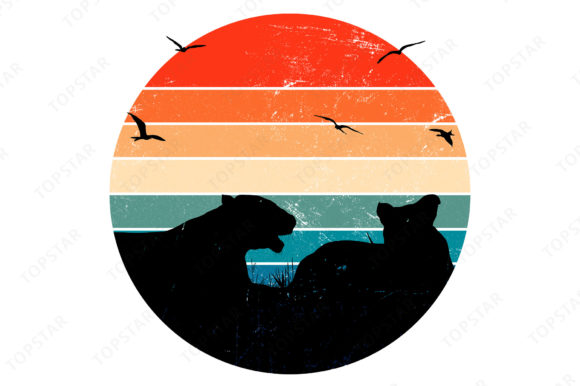 Download Lion Silhouette Retro Sunset Background - Silhouette Collection