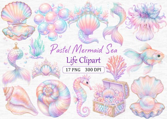 Download Pastel Mermaid Sea Life Clipart - Pastel Collection
