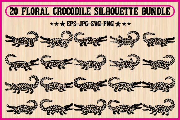 Download 20 Floral Crocodile Silhouette Bundle - Silhouette Collection