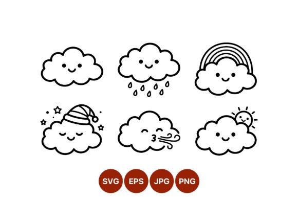 Download Cute Cloud Faces Black White Vector - White Collection