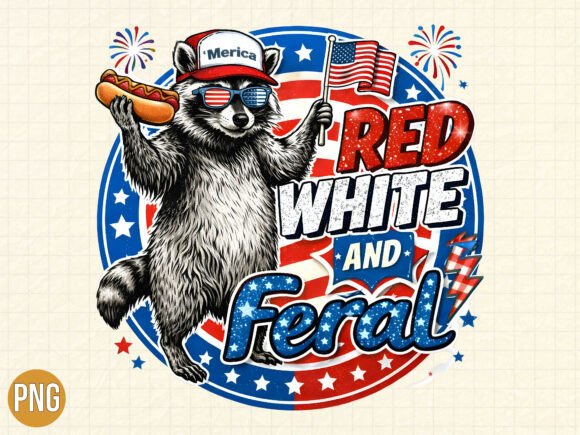 Download Red White Feral Raccoon 4th of July PNG - White Collection
