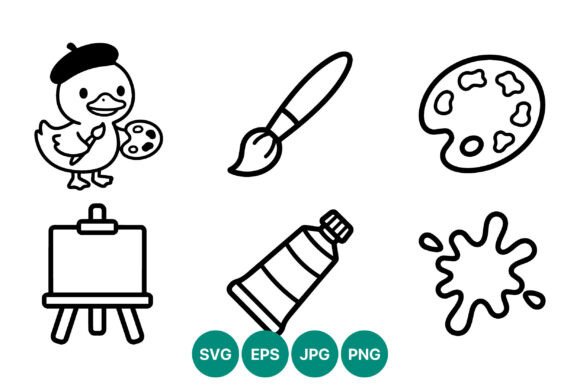 Download Cute Duck Artist Black White Vector - White Collection