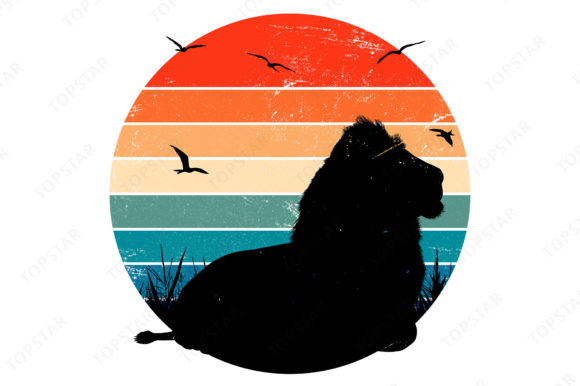 Download Lion Resting Silhouette Retro Sunset - Silhouette Collection