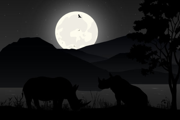 Download Cute Rhino and Moon Silhouette - Silhouette Collection