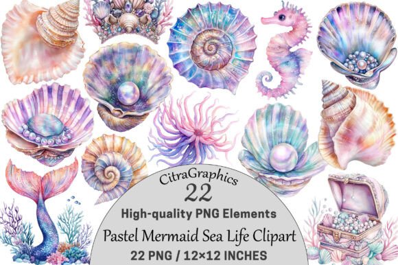 Download Pastel Mermaid Sea Life Clipart PNG. - Pastel Collection