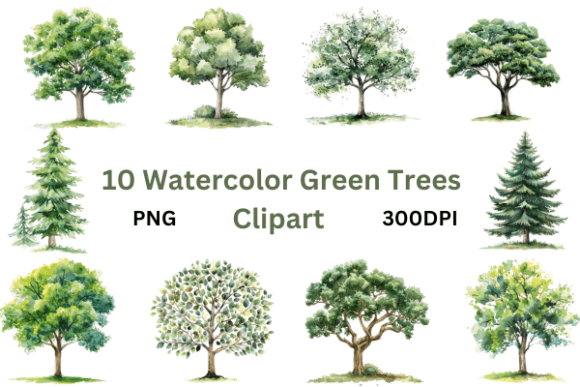 Download Pastel Watercolor Green Trees Clipart - Pastel Collection